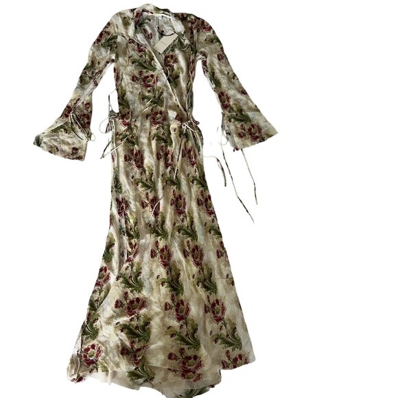 bec + bridge Floral Wrap Dress - Green and Red - Picture 1 of 7